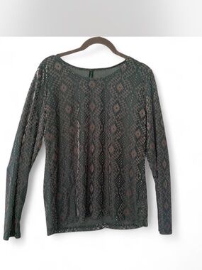 Boho coquette Women's Green Patterned blouse with Subtle gold  Accents L
